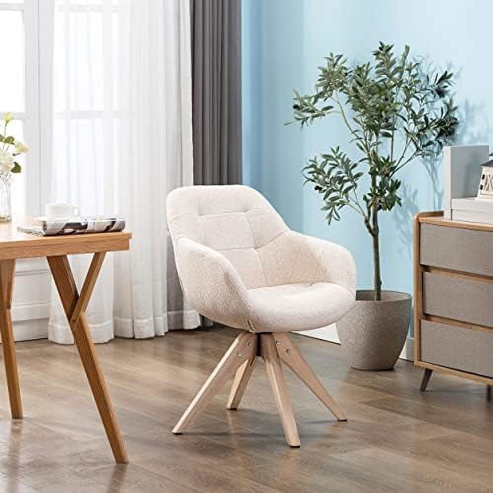 Mid Century Modern Swivel Fabric Accent Chair with Oak Wood Legs A449427