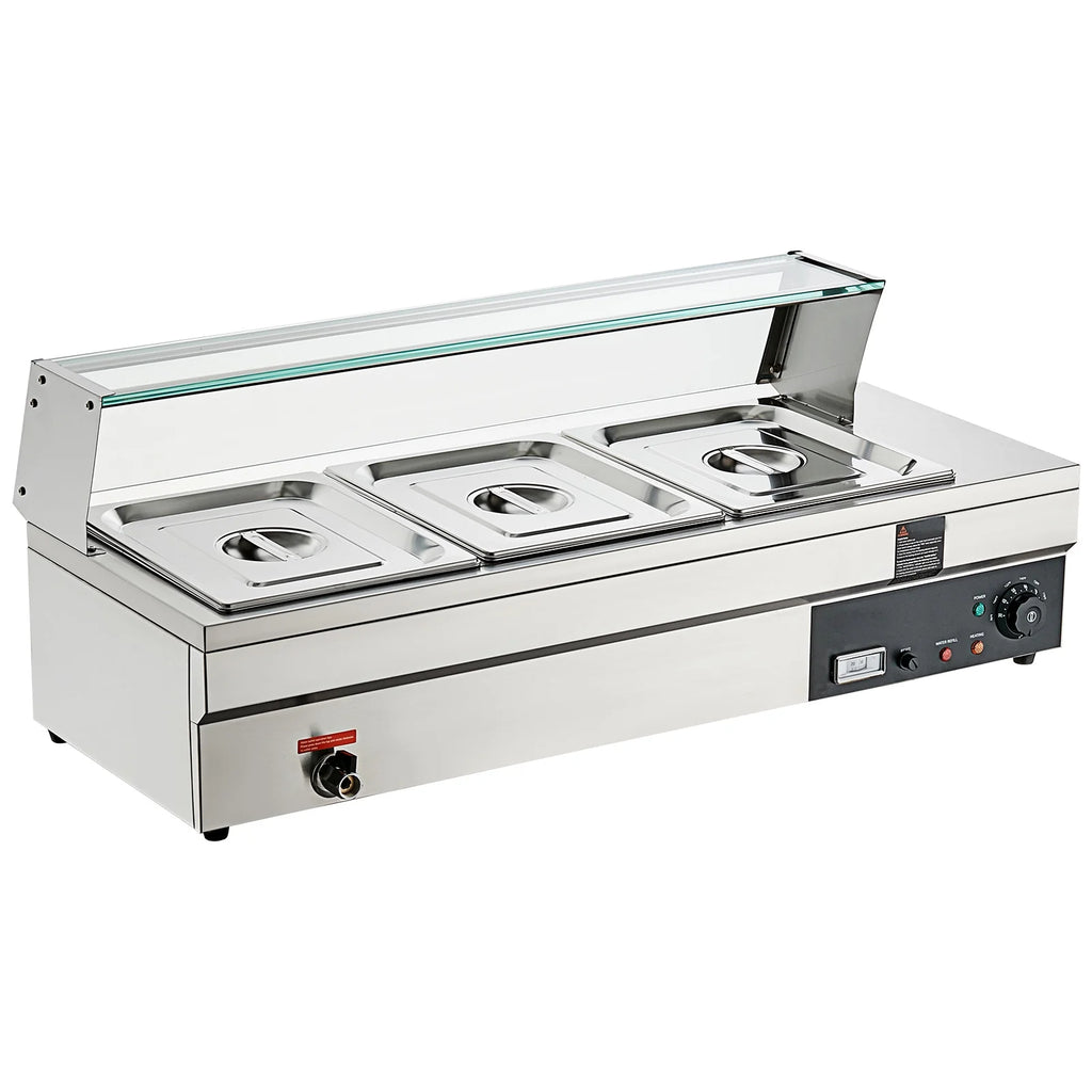 3*12Qt Commercial Food Warmer with Glass Shield Y8522