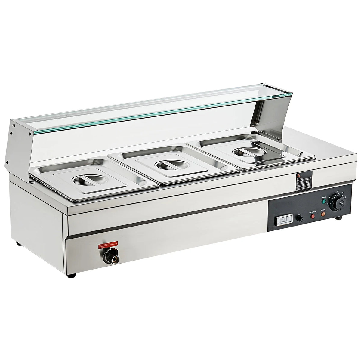 3*12Qt Commercial Food Warmer with Glass Shield Y8522