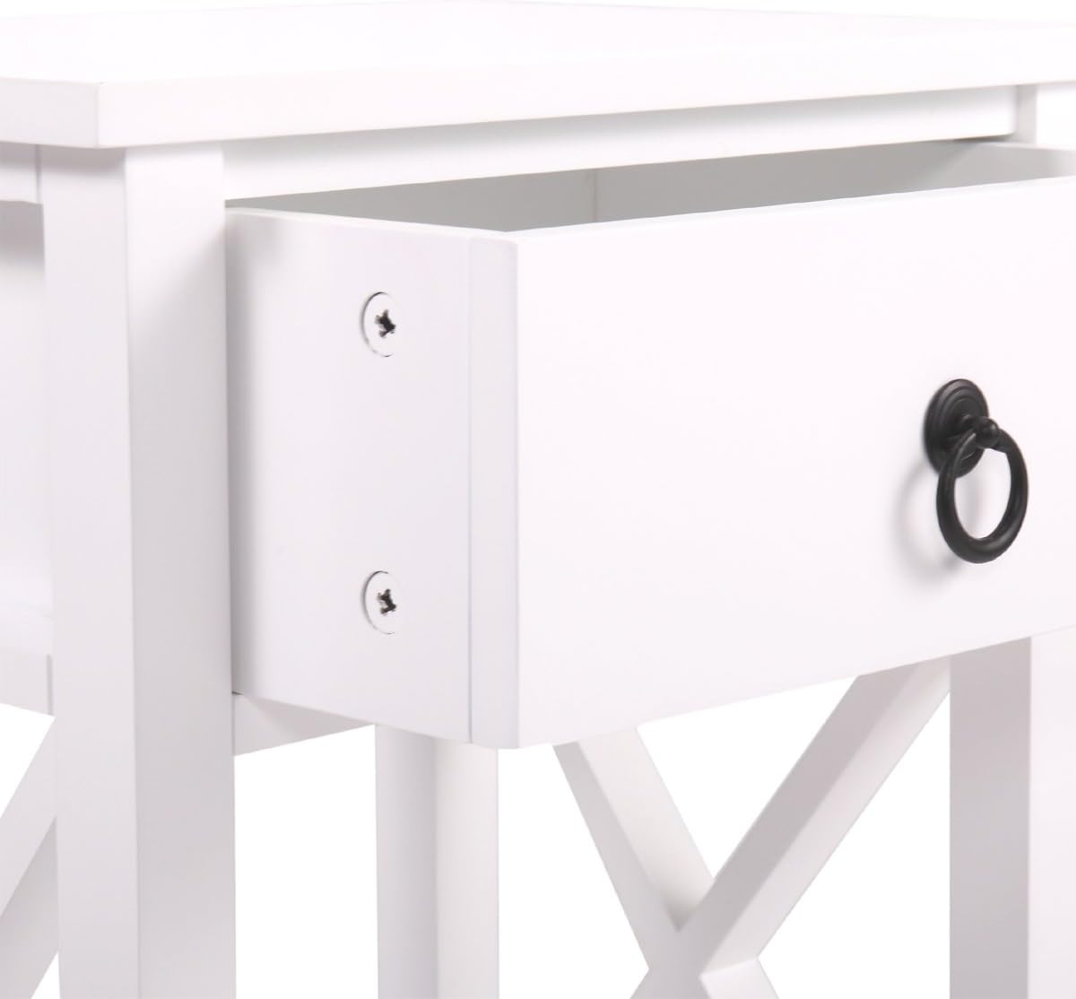 White 2 X-Design Nightstand with Drawer and Shelf I37040