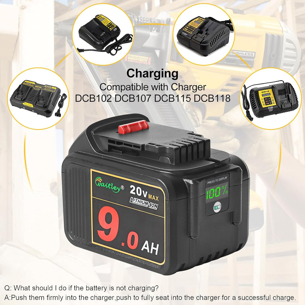 2 Pack 20V 9.0Ah Replacement Battery for Cordless Power Tools with LED Indicator I4663