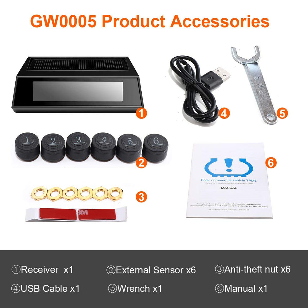 Tire Pressure Monitoring System with 6 Tire External Sensors W799