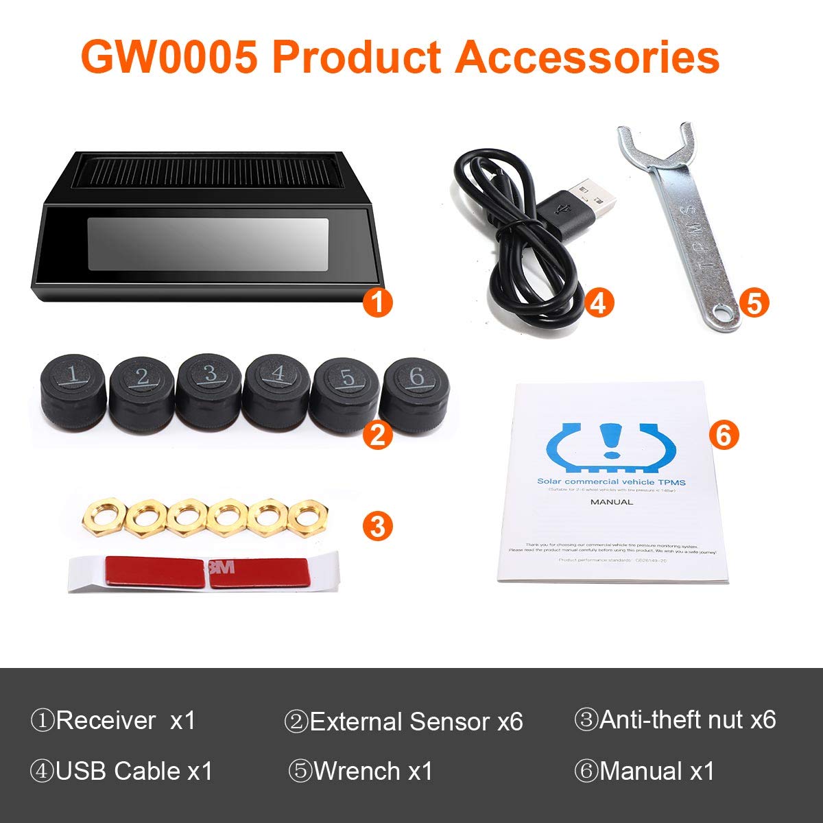 Tire Pressure Monitoring System with 6 Tire External Sensors W799