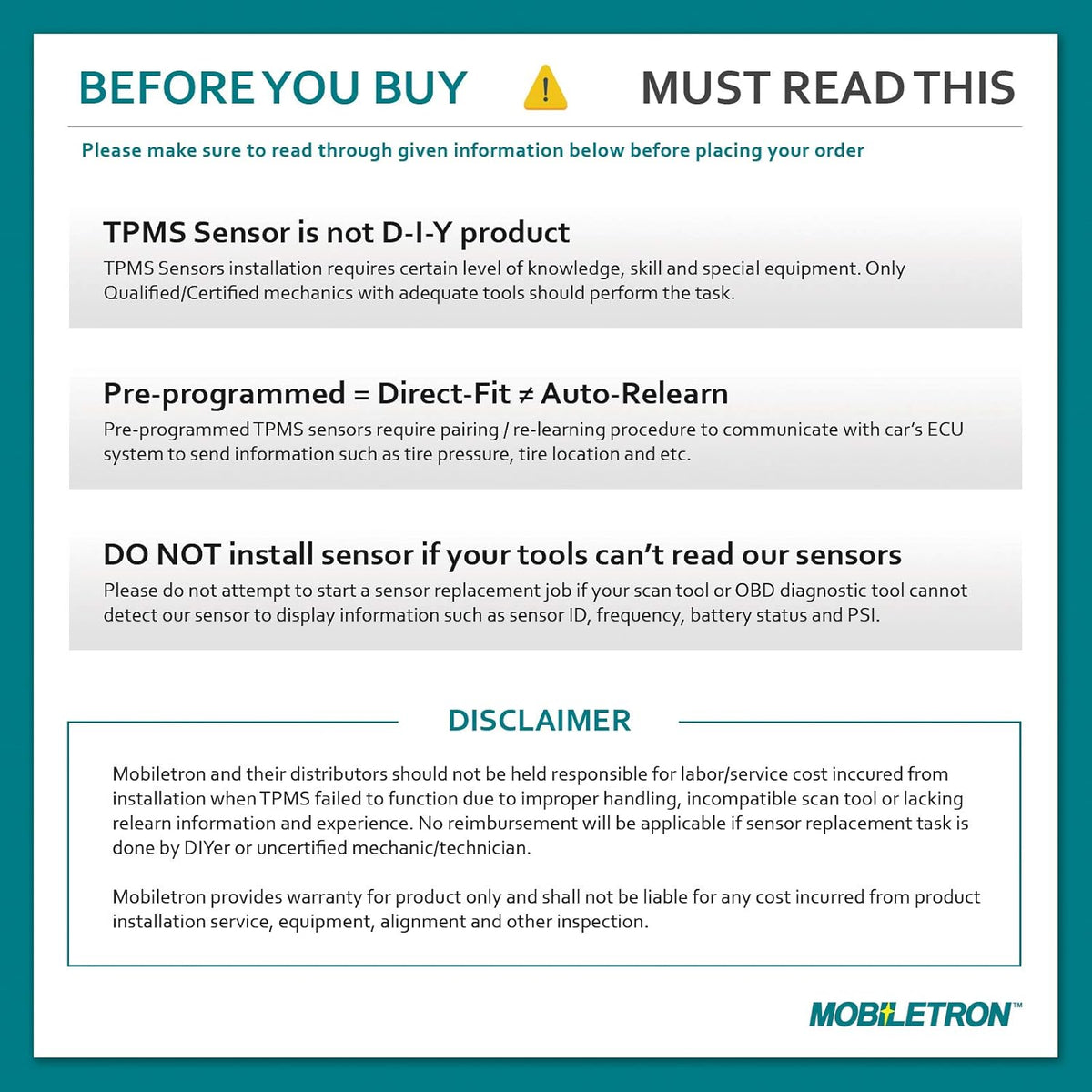 315MHz TPMS Tire Pressure Sensor 4-Pack J830