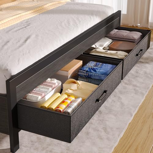 Black Full Size Upholstered Platform Bed Frame with Storage Headboard and 2 Drawers P67277