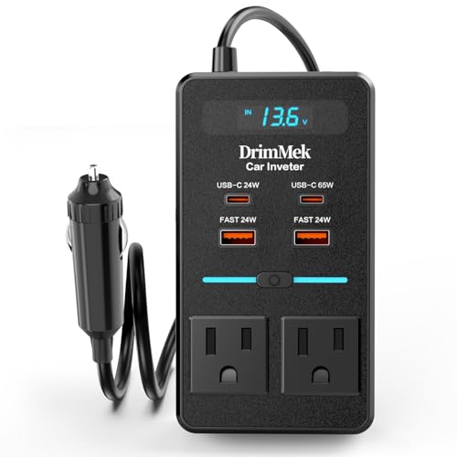 Car Power Inverter 12V to 110V AC with LCD Display 65W USB-C P186