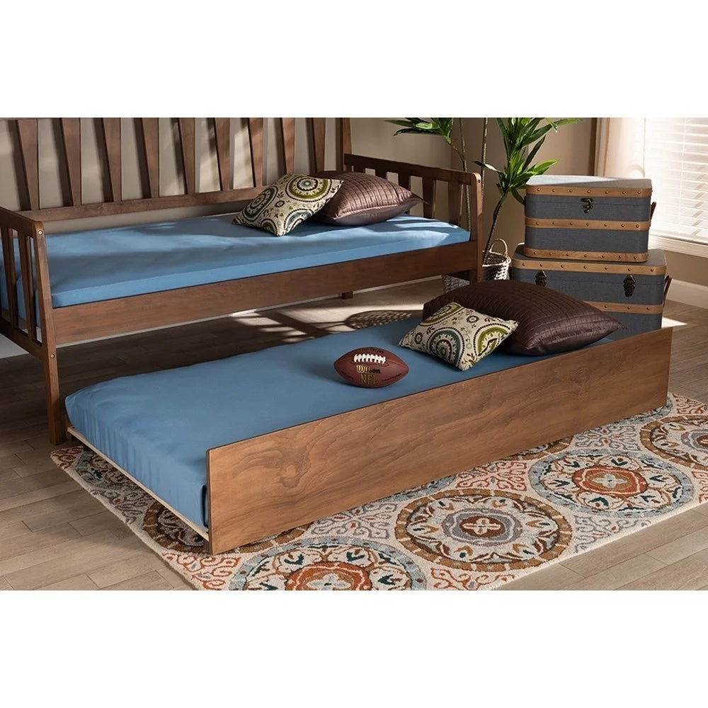 Walnut Brown Finished Wood Twin Size Trundle Bed M521236