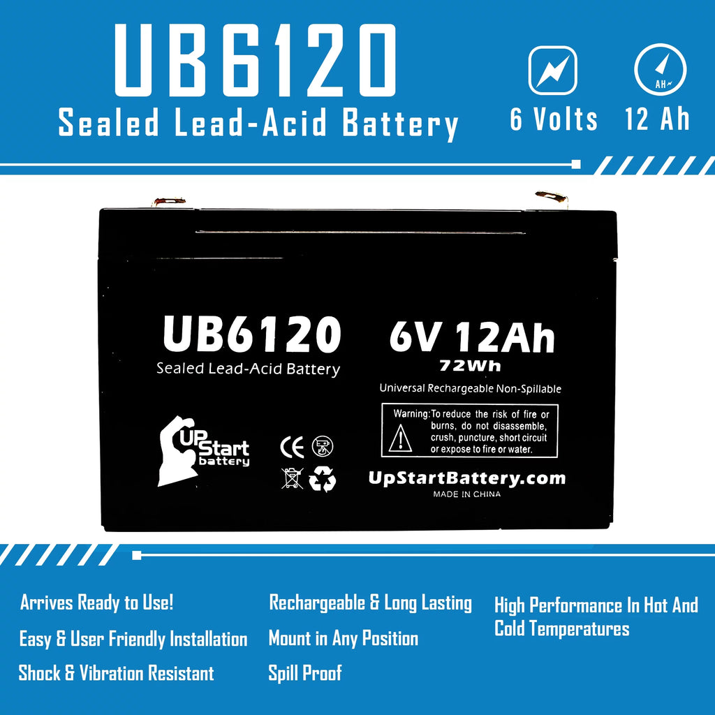 2x Pack 6V 12Ah Sealed Lead Acid Battery with F1 to F2 Terminal Adapters L4962