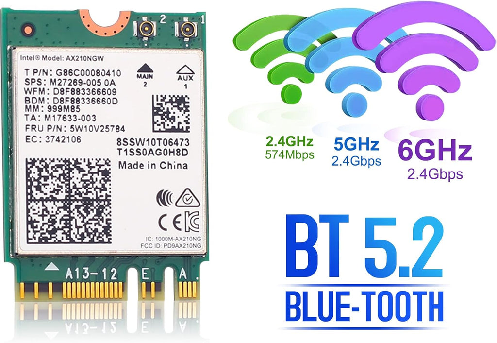 WiFi 6E Card AX210 Bluetooth 5.2 Tri-Band 5400Mbps Wireless Module Pack of 2 T721385