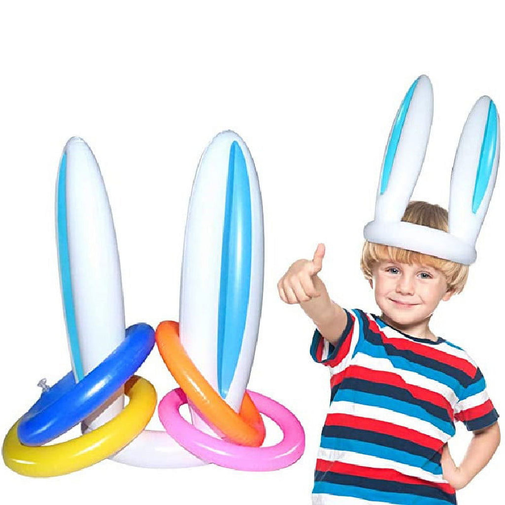 Inflatable Easter Bunny Hat with 4 Rings Wearable Toss Toy F211109