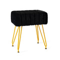 Black Faux Fur Vanity Stool with Golden Metal Legs C23833
