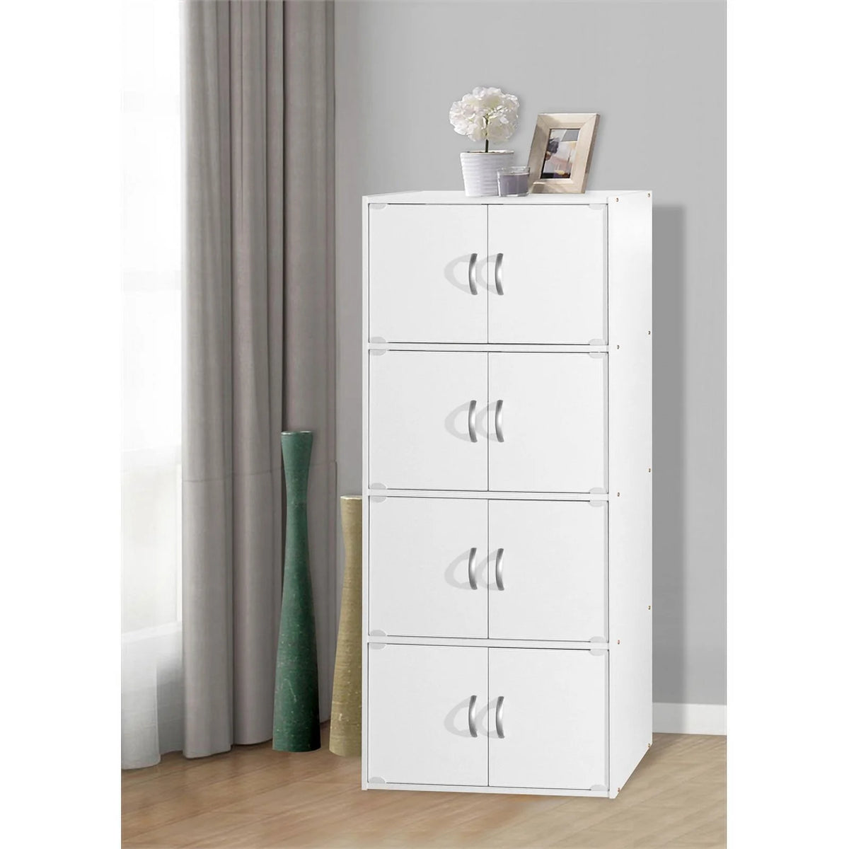 4 Shelf 8 Door Wooden Bookcase Cabinet in White G1259