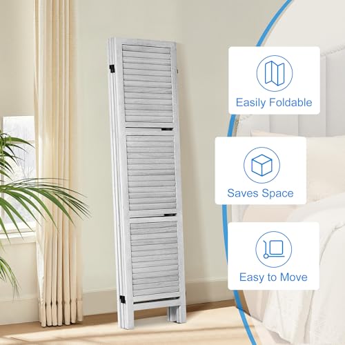 White 6 Panel Wood Pegboard Room Divider H41278