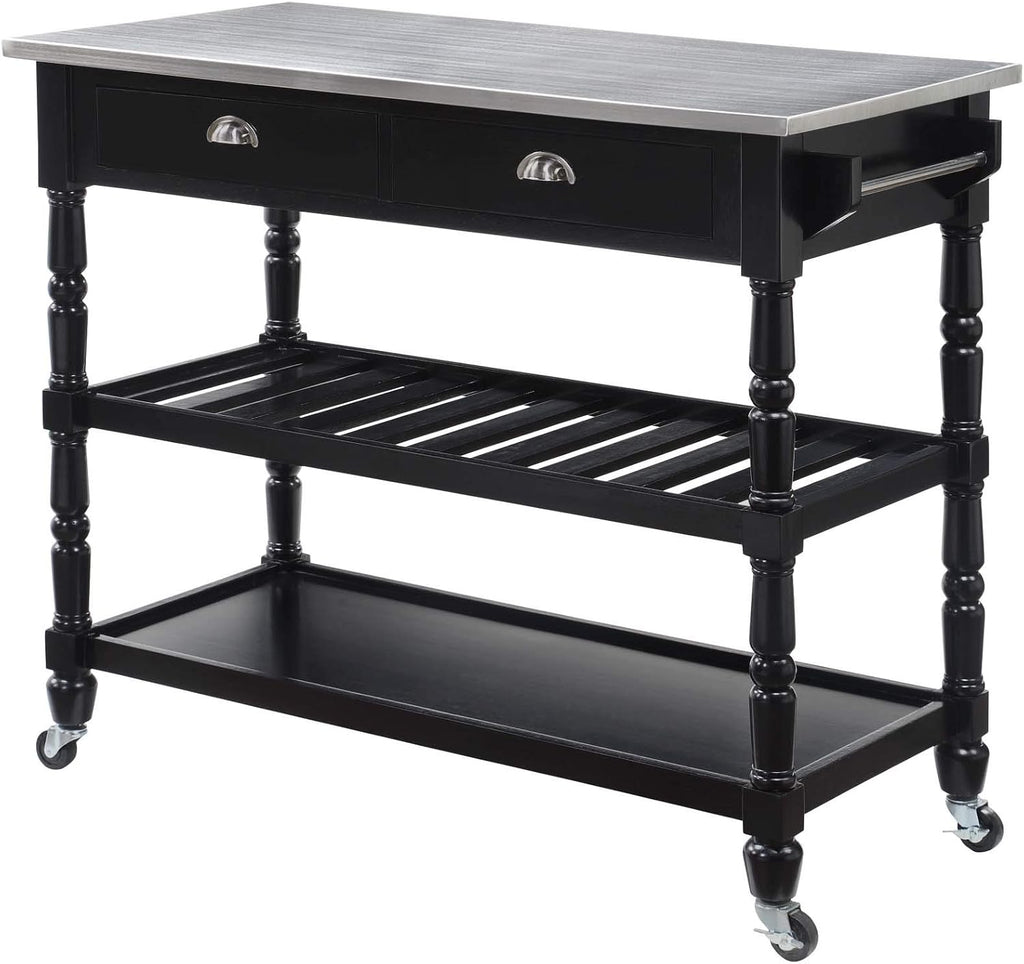 3-Tier Stainless Steel Kitchen Cart with Drawers, Dark Gray Y711020