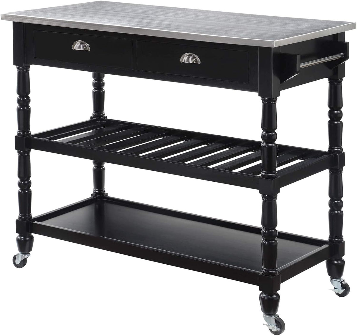 3-Tier Stainless Steel Kitchen Cart with Drawers, Dark Gray Y711020