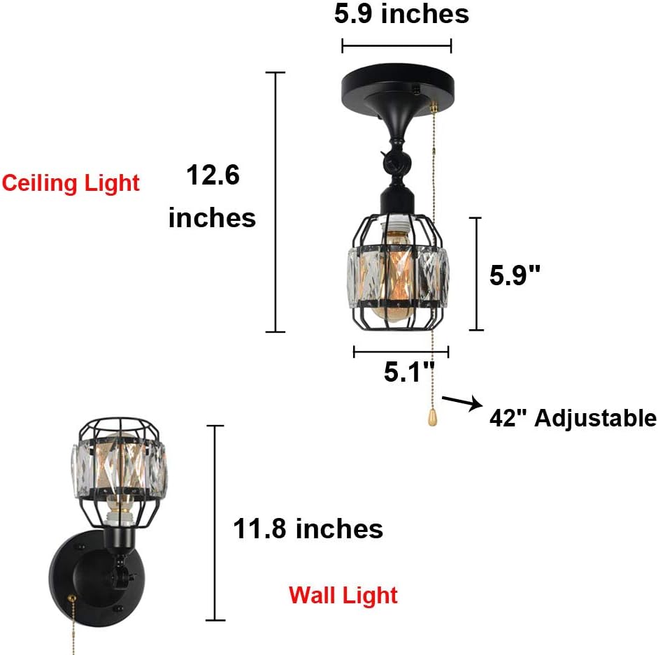 Black Metal Round Semi Flush Mount Ceiling Light with Pull Chain 3 Lights E26 L35696