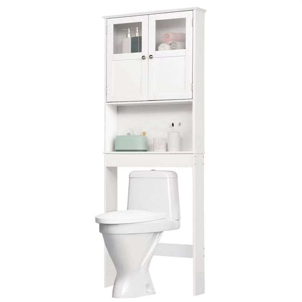 White Over the Toilet Storage Cabinet with Double Doors L885