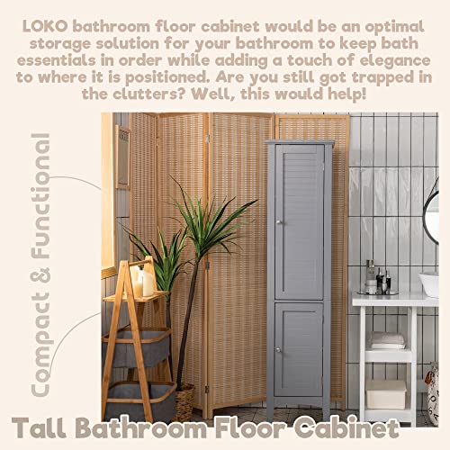 Tall Bathroom Floor Cabinet with Doors, Narrow Slim Linen Tower, 14.5 x 14.5 x 63 inches Espresso N374220
