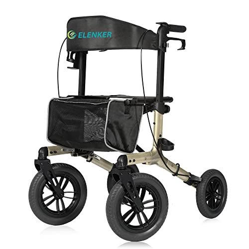 Compact Folding All-Terrain Rollator Walker with Rubber Wheels (Orange) N97908