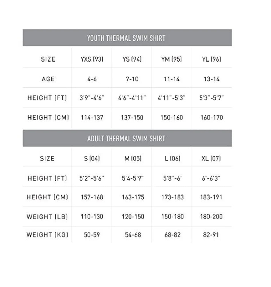 Thermal Swim Shirt, Adult, Large O877724