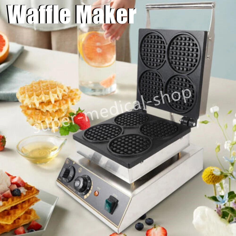 1750W Electric Nonstick 4pcs Round Waffle Maker Machine with Timer L10194