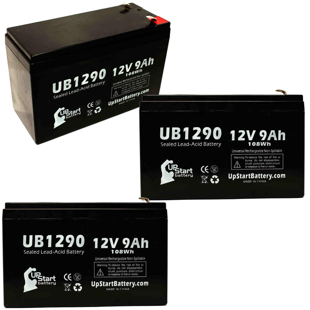 3x Pack Replacement Sealed Lead Acid Battery (12V, 9Ah, 9000mAh, F1 Terminal, AGM, SLA) with 6 F1 to F2 Terminal Adapters D6301