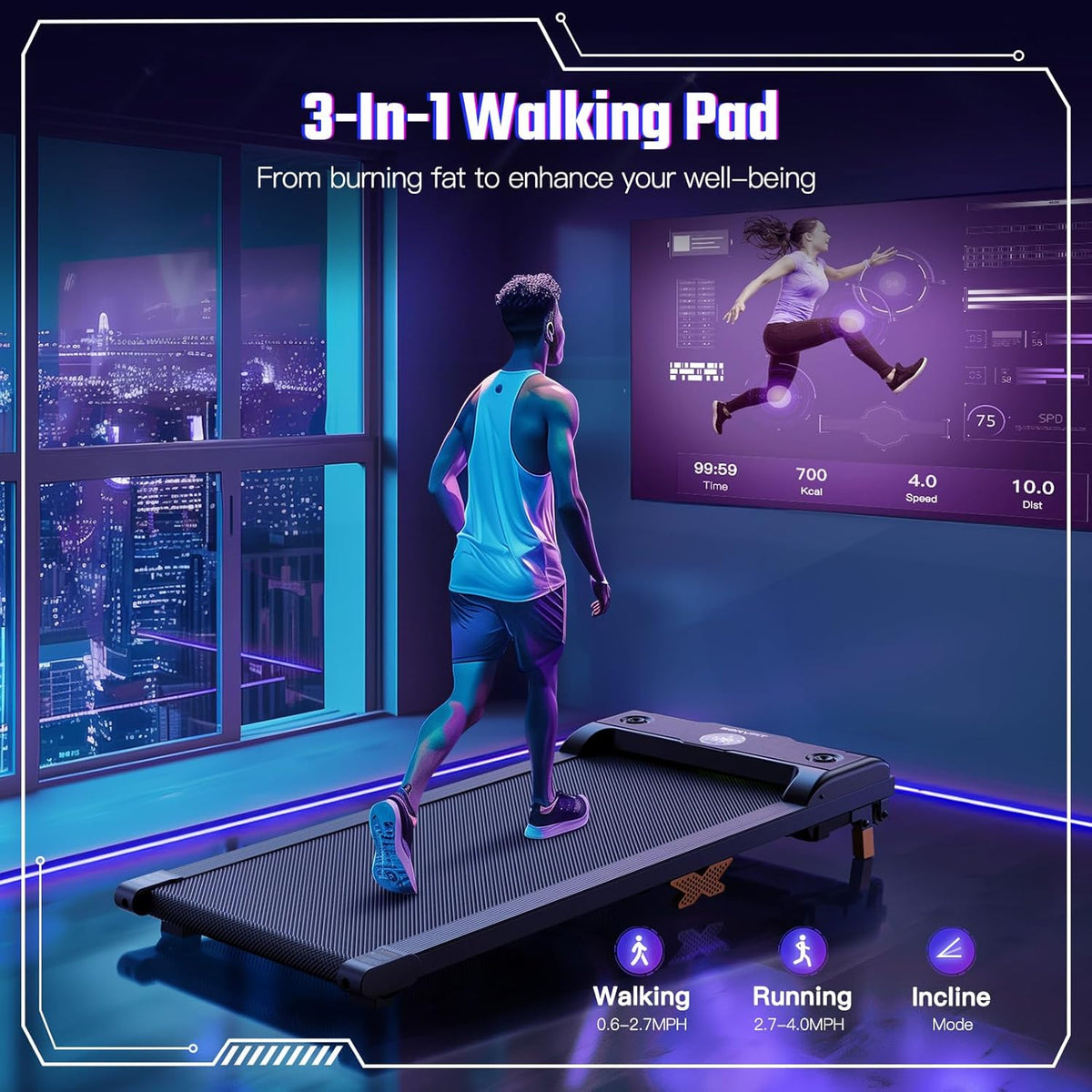 Under Desk Treadmill with Incline, Portable Walking Treadmill with Remote Control O18052