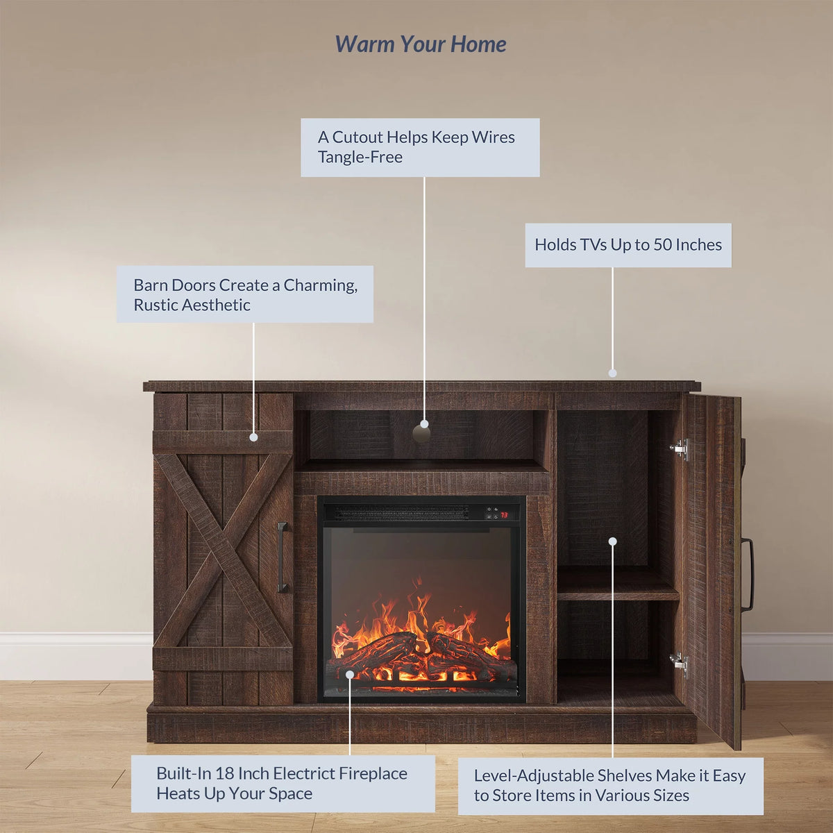 47" TV Stand with 18" Fireplace O30577