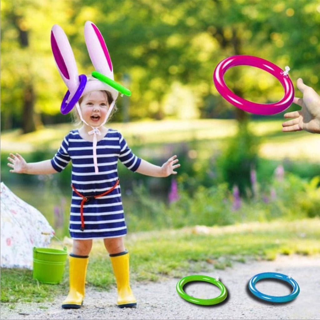 Inflatable Easter Bunny Hat with 4 Rings Wearable Toss Toy F211109