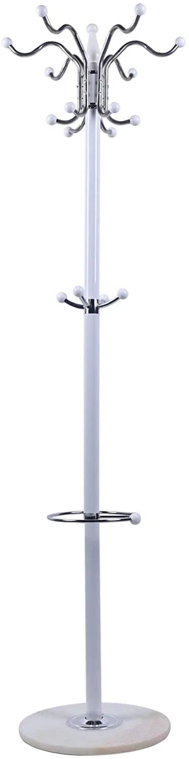 Black Metal Coat Tree with 16 Hooks and Marble Base A40163
