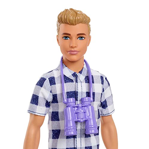 Camping Set with Blonde Ken Doll in Plaid Shirt & Accessories Including Cooler, Map H968832
