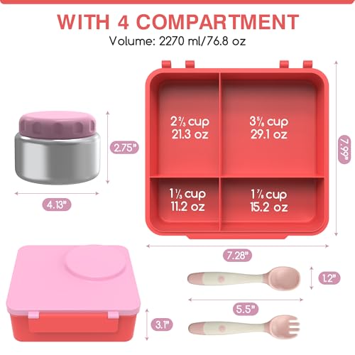 Leak-Proof Bento Box with Insulated Thermos Food Jar, 4 Compartments, Blue E9444