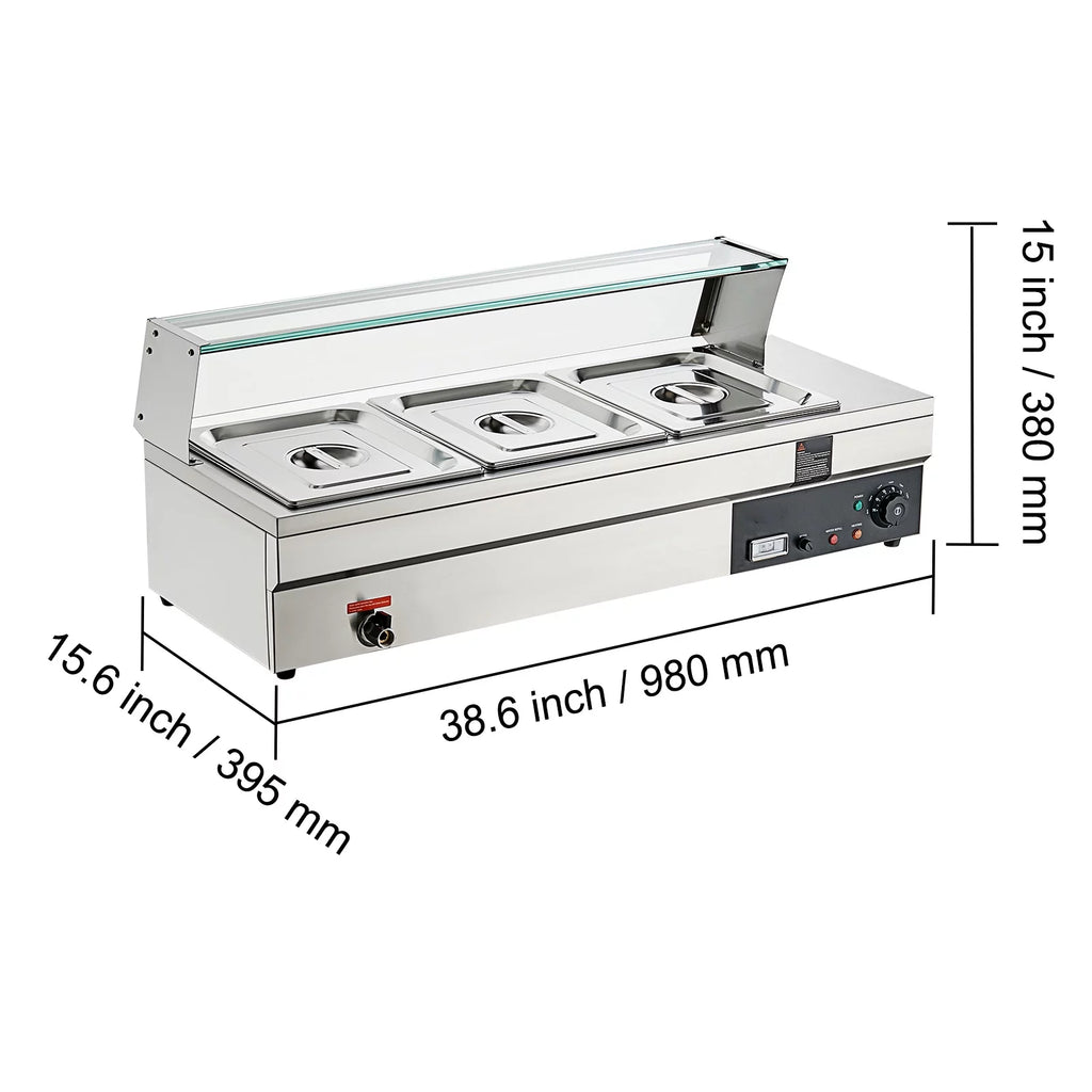 3*12Qt Commercial Food Warmer with Glass Shield Y8522