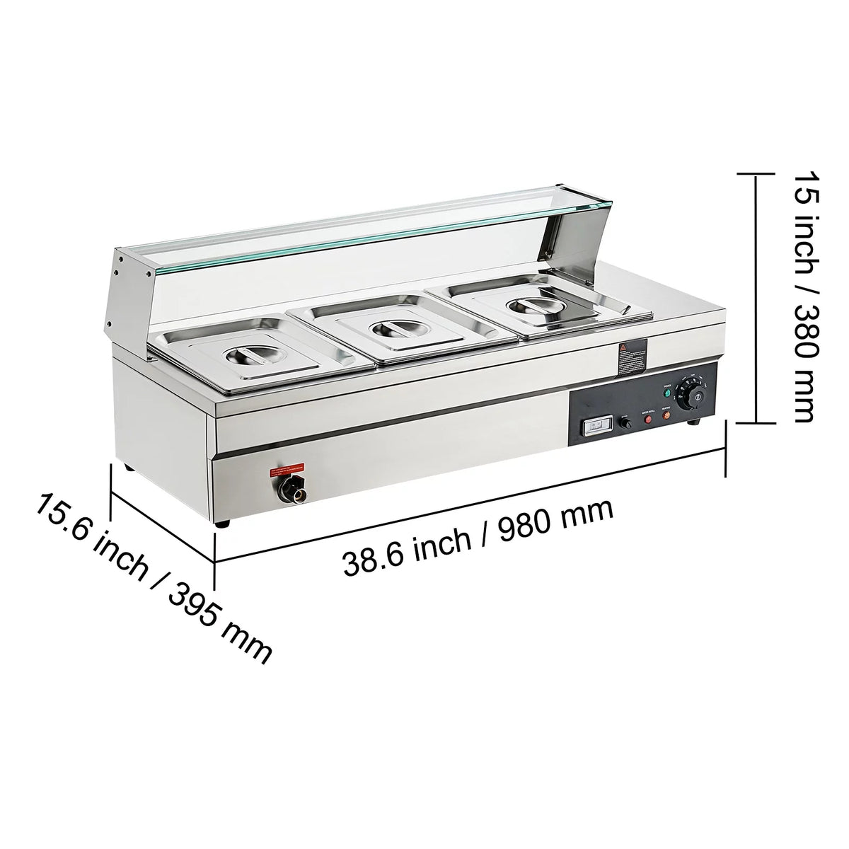 3*12Qt Commercial Food Warmer with Glass Shield Y8522
