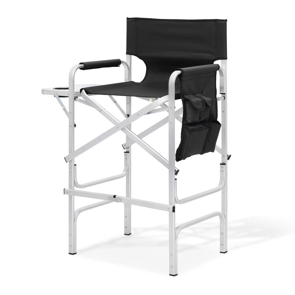 Folding Camping Director Chair with Side Table & Storage Pocket, Black X18067