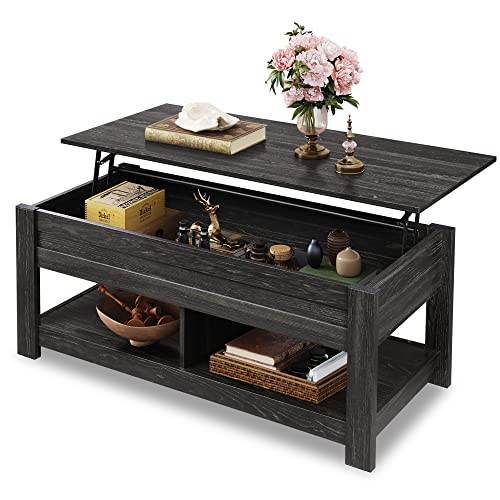 Rustic Brown Lift Top Coffee Table with Storage Shelf A67675