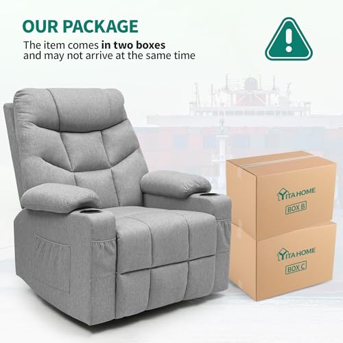 Oversized Swivel Rocker Recliner Chair with Massage & Heat, Gray Y548