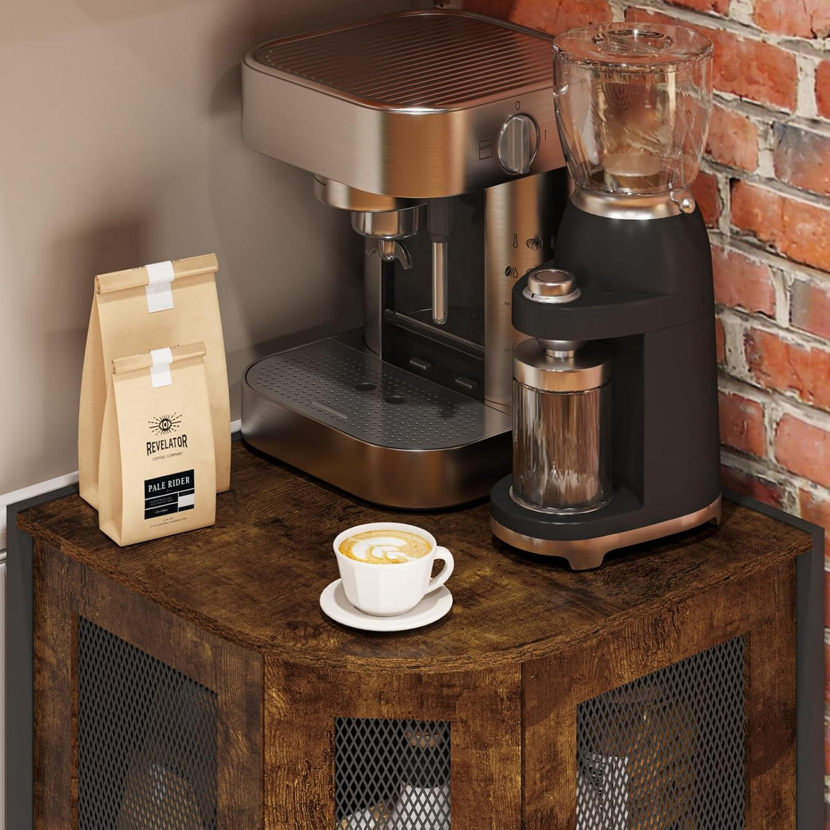 3-Tier Rustic Wood Coffee Bar Cabinet with Storage Shelf F367