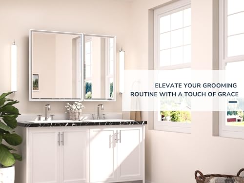 40x30 Inch Silver Framed Medicine Cabinet with Beveled Mirror H8439