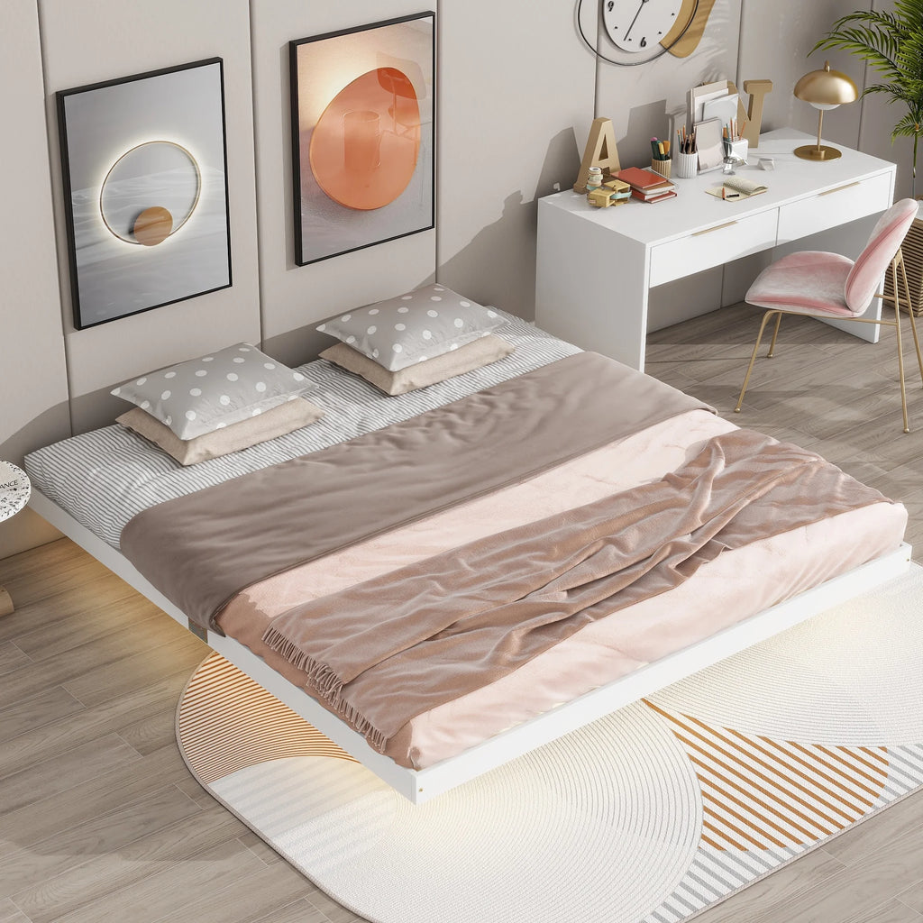 King Size Floating Platform Bed with LED Lights G190553