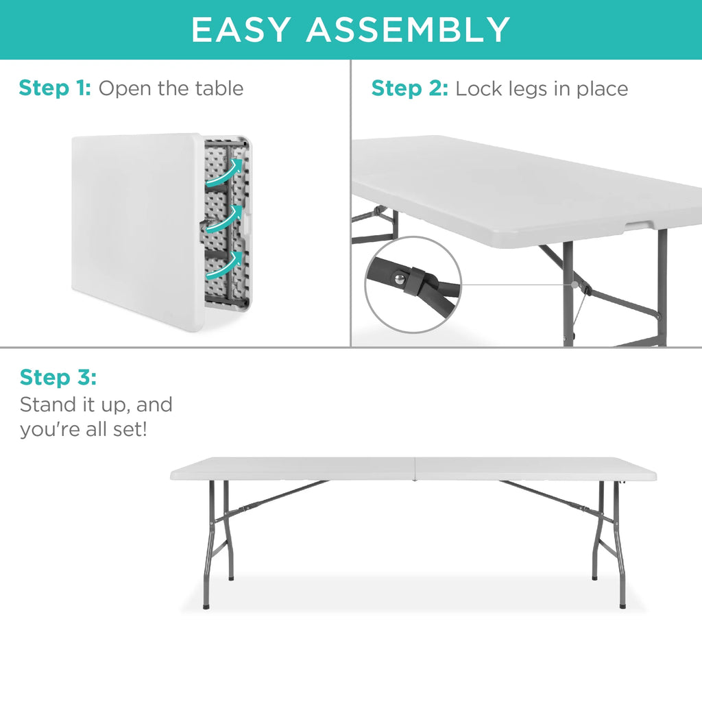 White 8ft Plastic Folding Table with Handle P997