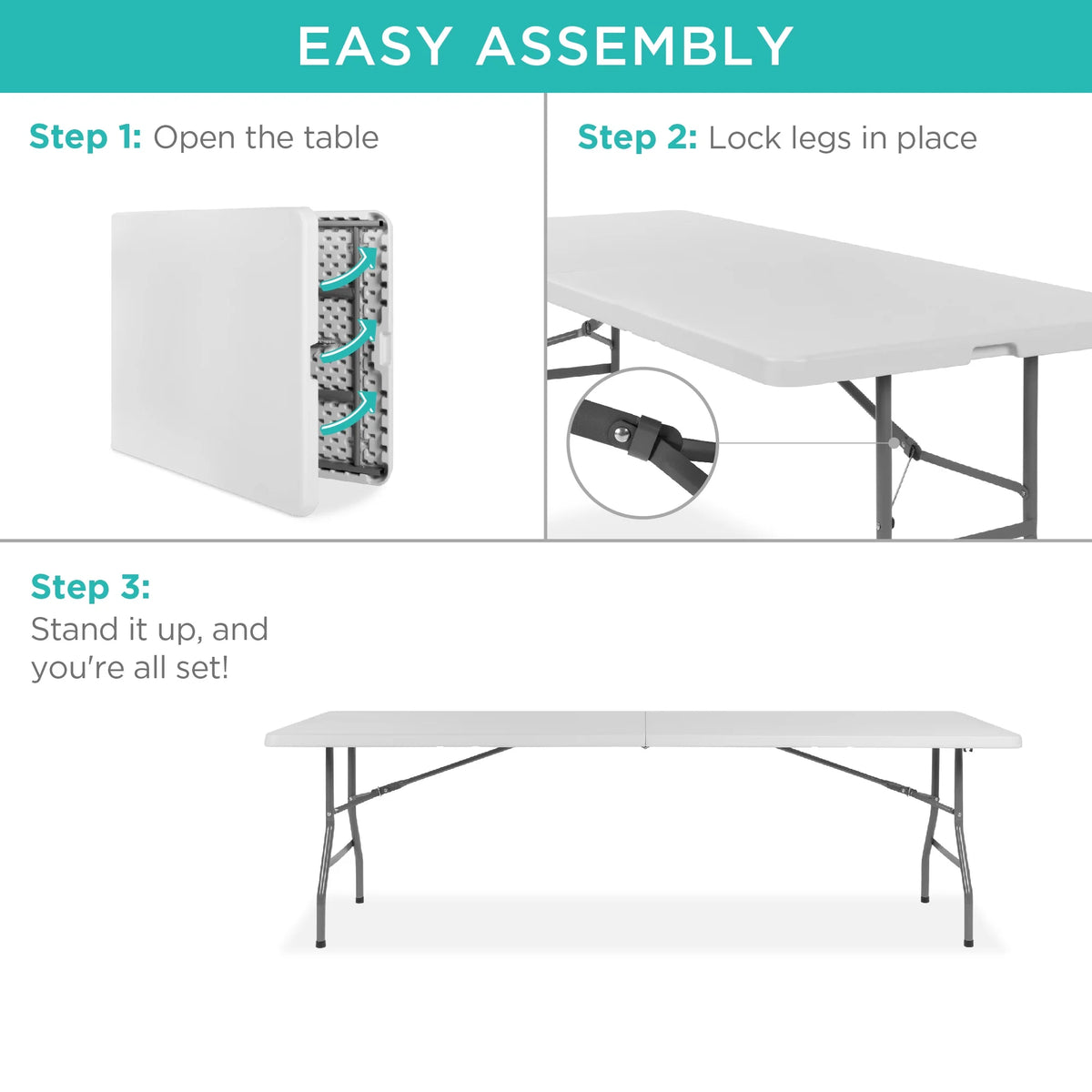 White 8ft Plastic Folding Table with Handle P997