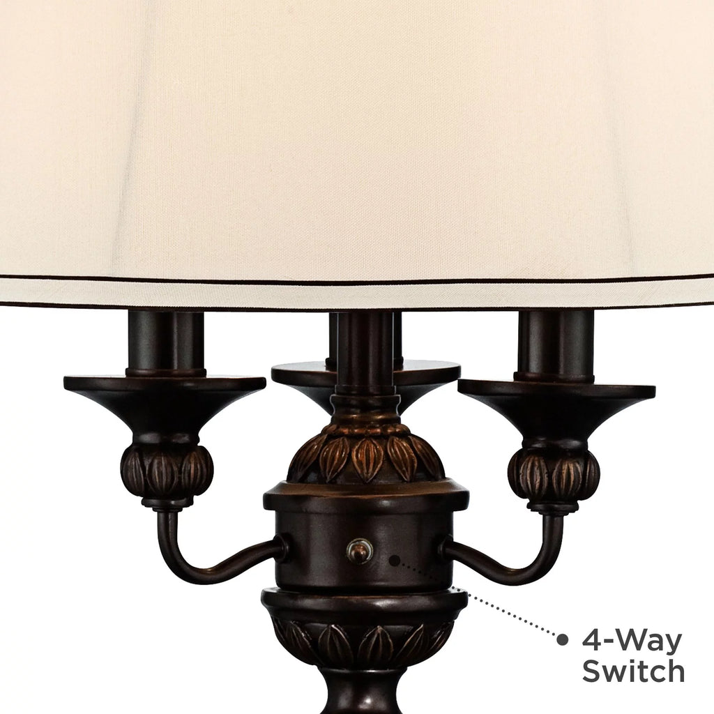Traditional Table Lamp with White USB Dimmer Cord 37" Tall Bronze Golden Marbleized White Shade K6915