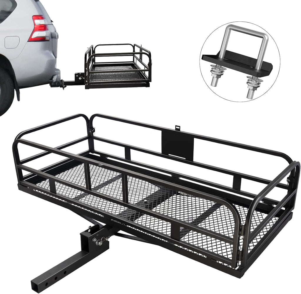 Hitch Mount Cargo Carrier Basket 500 LBS Folding 60" x 25.6" x 13.8" Fits 2" Receiver H284276
