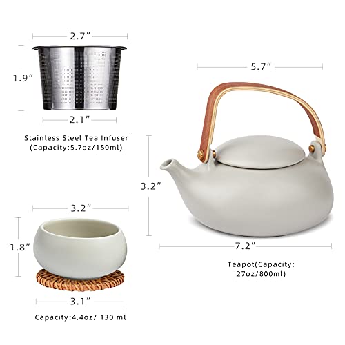 27 oz Ceramic Japanese Teapot with Fine Stainers and 4 Cups J728