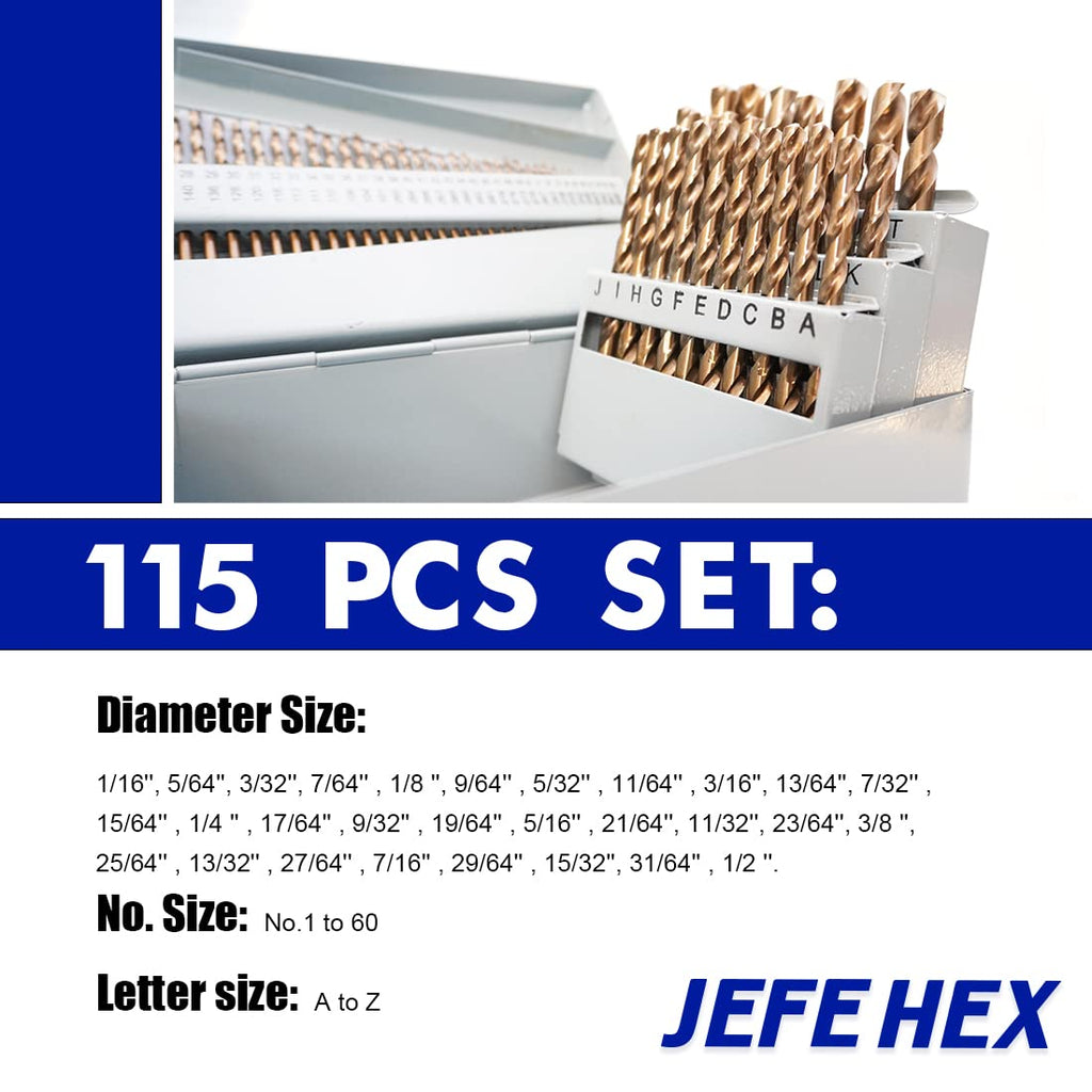 115 pcs HSS Cobalt Drill Bit Set with Metal Indexed Storage Case N707