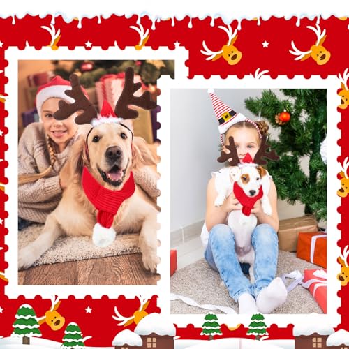 2 Set Pet Christmas Costumes Dog Knitted Scarf Reindeer Antlers Headband I28631