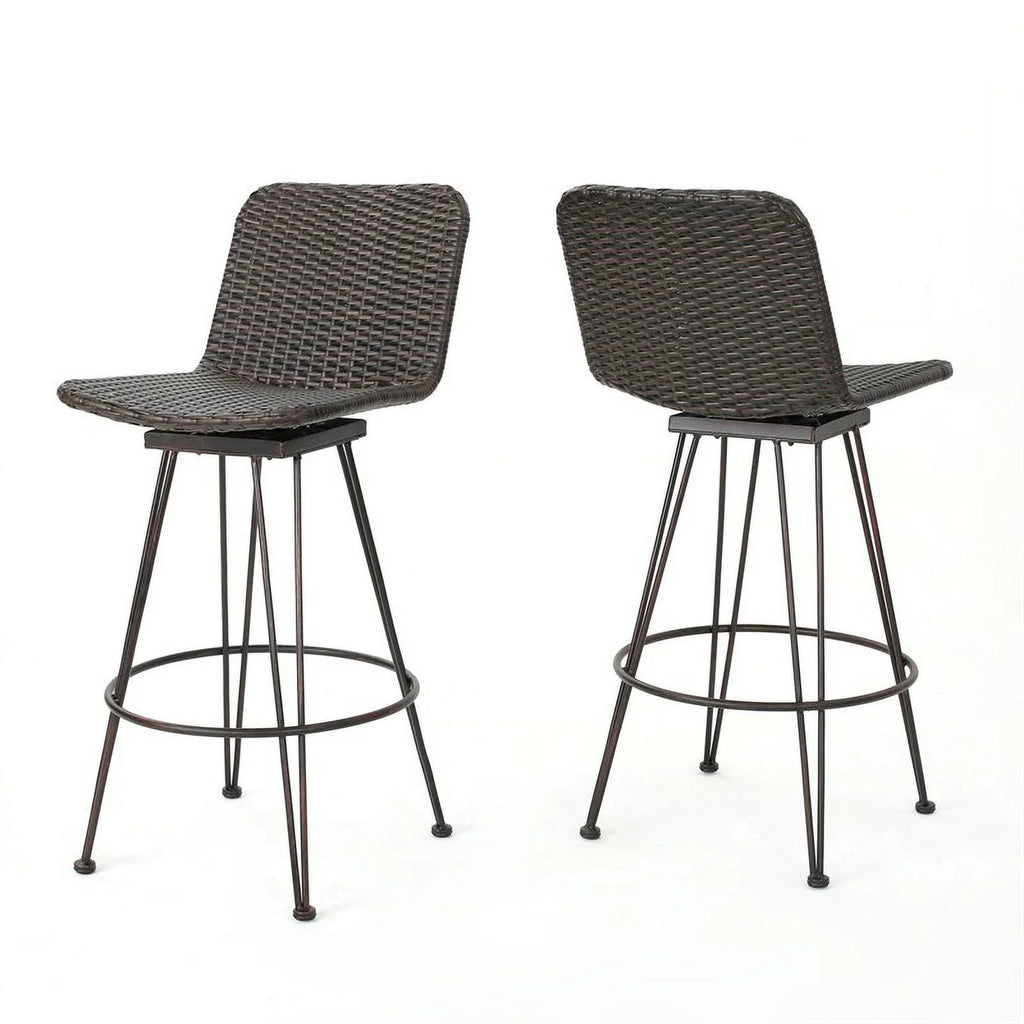 Wicker Barstool with Black Brush Copper Iron Frame Set of 2 A7329