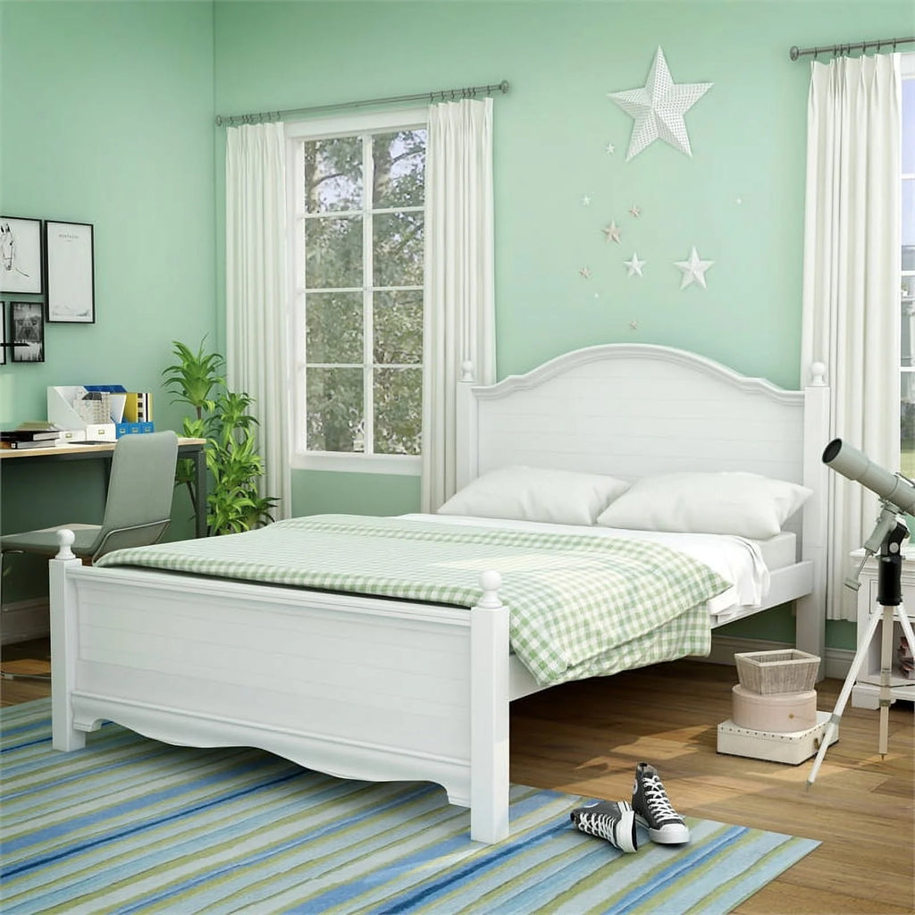 White Wood Twin Panel Kids Bed D406