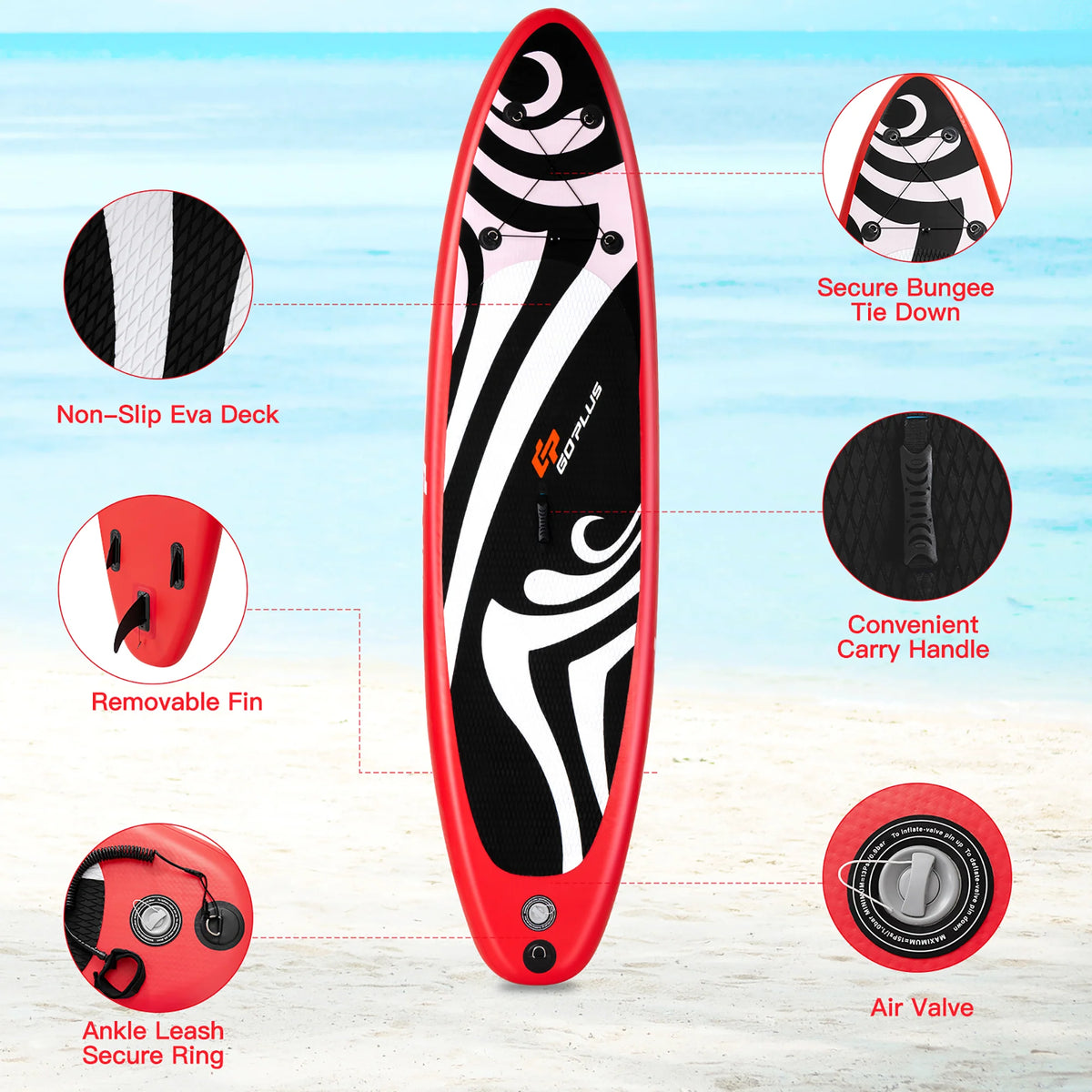 11' Inflatable Stand Up Paddle Board with Bag Paddle Pump Red K423